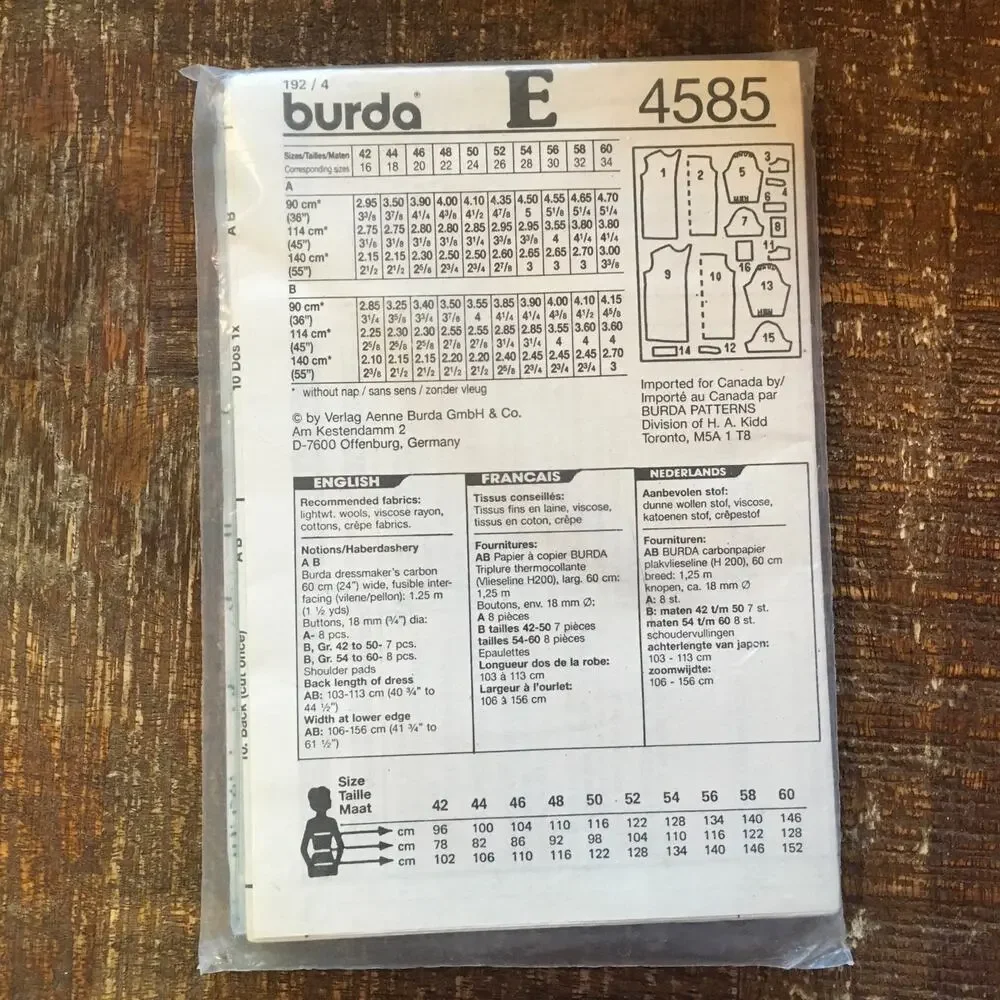 Burda Sewing Pattern 4585 Womens Retro Plus Size Button Up Dress 90s 16-34 UNCUT
